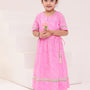 GIRLS PINK WHITE LEHERIYA ANKLE LENGTH ETHNIC GOTA DRESS WITH TASSELS