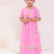 GIRLS PINK WHITE LEHERIYA ANKLE LENGTH ETHNIC GOTA DRESS WITH TASSELS