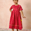 GIRLS MAROON BANDHEJ ANKLE LENGTH GOTA DRESS