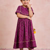 GIRLS PURPLE BANDHEJ ANKLE LENGTH GOTA DRESS