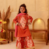 Girls Terracotta Mughal Motif Tiered Sharara Set with Dupatta (Set of 3)