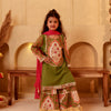 Girls Mehendi Green Mughal Motif Tiered Sharara Set with Dupatta (Set of 3)