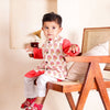 BOYS PEACH FLORAL JACKET WITH PEACH KURTA AND PAJAMA (SET OF 3)