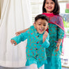 BOYS BLUE FLORAL JACKET WITH LIGHT BLUE KURTA AND PAJAMA (SET OF 3)