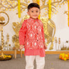 BOYS PEACH MUSLIN JACKET WITH PEACH KURTA AND PAJAMA (SET OF 3)