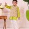 BOYS GREEN PINK FLORAL JACKET WITH GREEN KURTA AND PAJAMA (SET OF 3)