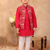 BOYS MAROON PATOLA PRINT JACKET WITH MAROON KURTA AND PAJAMA (SET OF 3)