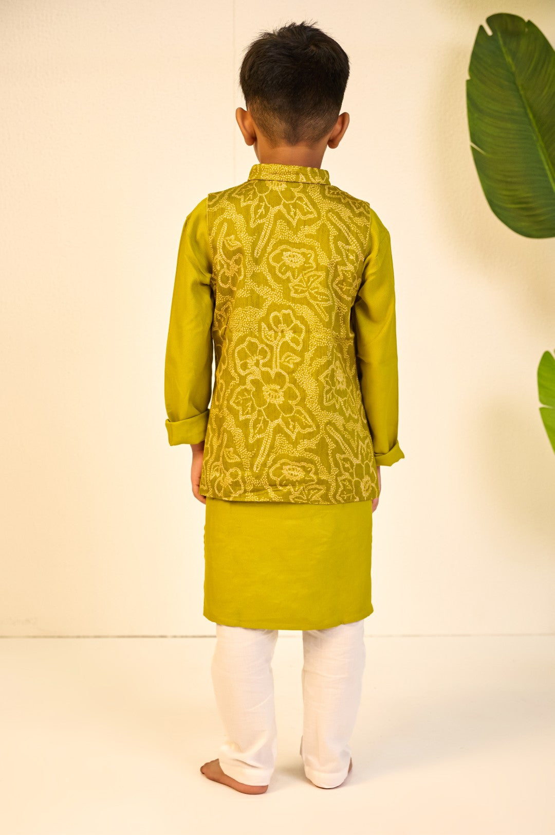 BOYS GREEN MUSLIN JACKET WITH GREEN KURTA AND PAJAMA (SET OF 3)