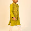 BOYS GREEN MUSLIN JACKET WITH GREEN KURTA AND PAJAMA (SET OF 3)