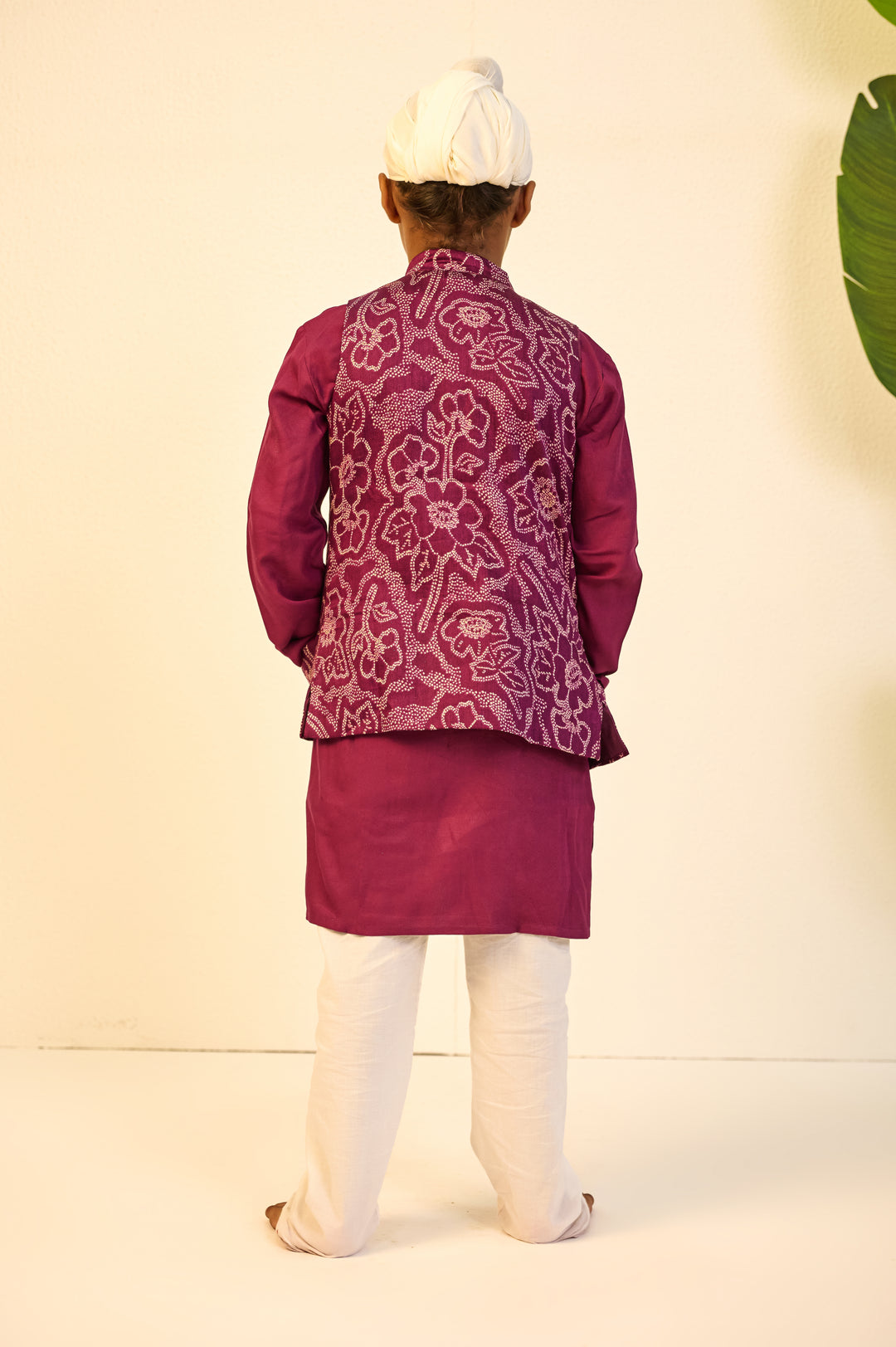 BOYS PURPLE MUSLIN JACKET WITH PURPLE KURTA AND PAJAMA (SET OF 3)