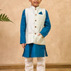 BOYS BLUE KURTA WITH LIGHT BLUE SILK BLEND JACKET AND PAJAMA (SET OF 3)