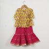 GIRLS BRIGHT GREEN ANGRAKHA KURTI WITH PINK SHARARA (SET OF 2)