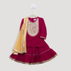 GIRLS RANI PINK VELVET KURTI WITH VELVET SHARARA AND DUPATTA (SET OF 3)