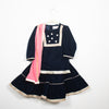 GIRLS NAVY BLUE VELVET KURTI WITH BLUE VELVET SHARARA AND DUPATTA (SET OF 3)