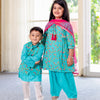 GIRLS LIGHT BLUE FLORAL KURTI WITH BLUE SALWAR AND DUPATTA (SET OF 3)