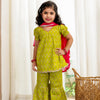 GIRLS GREEN SHORT KURTI WITH GREEN SHARARA AND DUPATTA (SET OF 3)