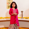 GIRLS PINK MUSLIN HAND EMBROIDERED GOTA PATTI WORK KURTI WITH PINK PRINTED SHARARA AND DUPATTA (SET OF 3)