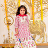 GIRLS WHITE PINK FLORAL KURTI WITH PINK FLORAL SHARARA AND DUPATTA (SET OF 3)