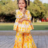 GIRLS YELLOW FLORAL ANGRAKHA KURTI WITH YELLOW FLORAL SHARARA (SET OF 2)