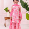 GIRLS PINK FLORAL KURTI WITH PINK LEHERIYA SHARARA AND DUPATTA (SET OF3)
