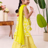 GIRLS LIME GREEN FLORAL KURTI WITH GREEN LEHERIYA SHARARA AND DUPATTA (SET OF3)