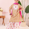 GIRLS PINK GREEN KURTI WITH WHITE BUTI SHARARA AND DUPATTA (SET OF3)