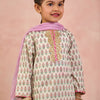 GIRLS OFF WHITE KURTI WITH PURPLE JAAL SHARARA AND DUPATTA (SET OF 3)
