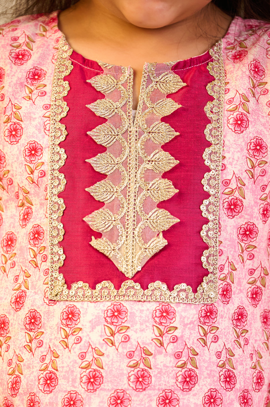 GIRLS PINK BELL SLEEVES KURTI WITH PINK SALWAR AND DUPATTA (SET OF 3)