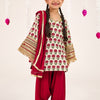 GIRLS PURE HANDBLOCK CHANDERI MAROON KURTI WITH MAROON SALWAR AND DUPATTA (SET OF 3)