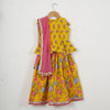 GIRLS YELLOW PEPLUM TOP WITH YELLOW FLORAL LEHENGA AND DUPATTA (SET OF 3)