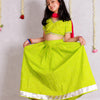 GIRLS GREEN LEHERIYA LEHENGA WITH GREEN LEHERIYA BACKLESS TOP AND RANI DUPATTA (SET OF 3)