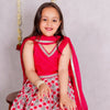 GIRLS PINK FLORAL LEHENGA WITH FUCHSIA TOP AND DUPATTA (SET OF 3)