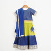 BLUE GREEN OMBRE COTTON SILK LEHENGA WITH BLUE SEQUENCE TOP AND DUPATTA (SET OF 3)
