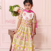 GIRLS GREEN PINK MUGHAL BUTA LEHENGA WITH YOKE TOP AND DUPATTA (SET OF 3)