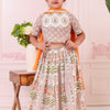 GIRLS ORANGE GREY MUGHAL BUTA LEHENGA WITH YOKE TOP AND DUPATTA (SET OF 3)
