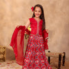 GIRLS MAROON PATOLA PRINT LEHENGA WITH SLEEVELESS TOP AND DUPATTA (SET OF 3)
