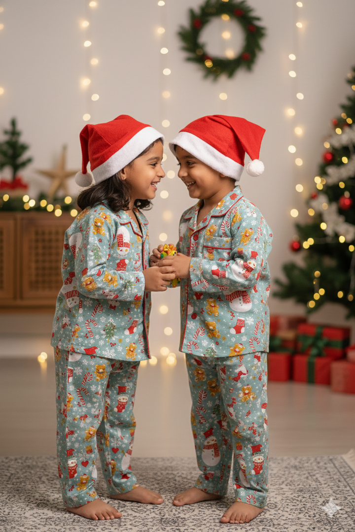 GREEN CHRISTMAS PRINT NIGHT SUIT (SET OF 2)