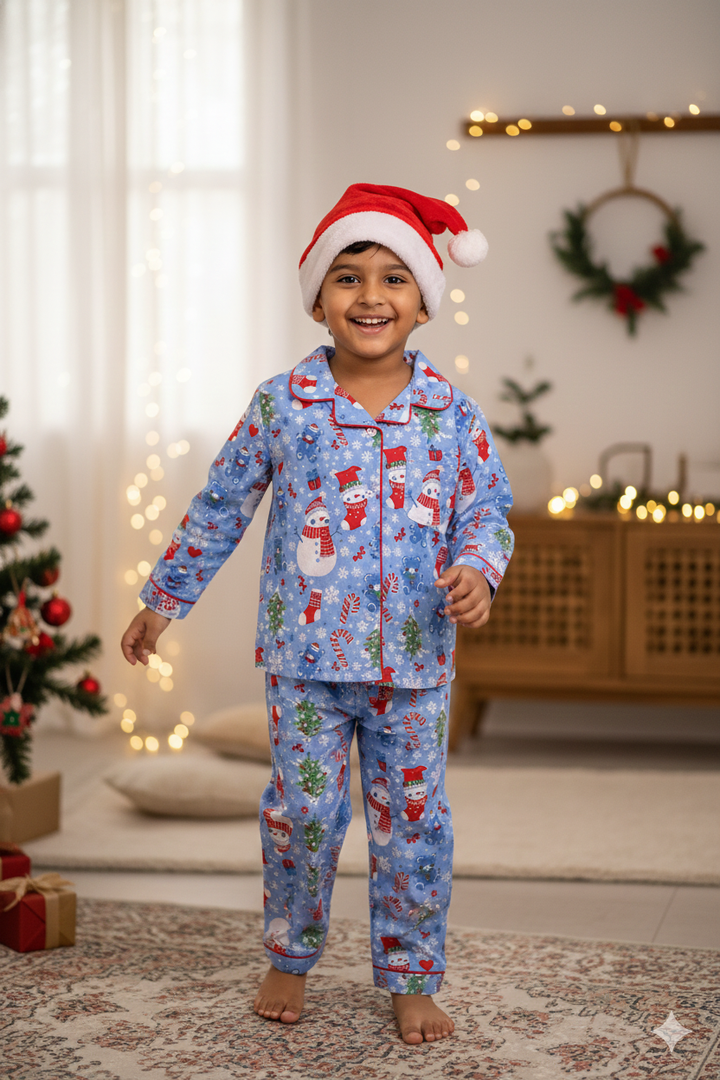 BLUE CHRISTMAS PRINT NIGHT SUIT (SET OF 2)
