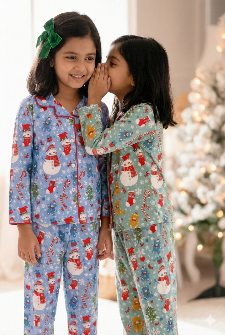 BLUE CHRISTMAS PRINT NIGHT SUIT (SET OF 2)