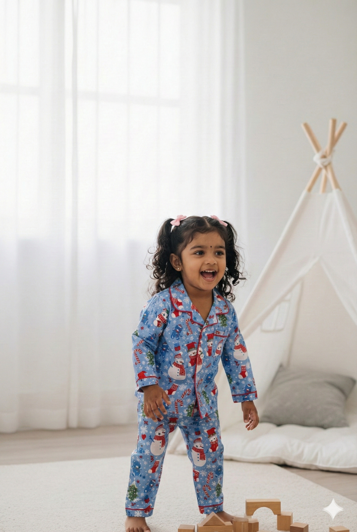 BLUE CHRISTMAS PRINT NIGHT SUIT (SET OF 2)