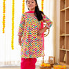 GIRLS MULTICOLOR ALIA CUT KURTI WITH PINK PANT AND DUPATTA (SET OF3)