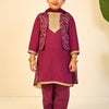 GIRLS PURPLE MUSLIN KURTI PANT WITH SHORT JACKET AND DUPATTA (SET OF 3)