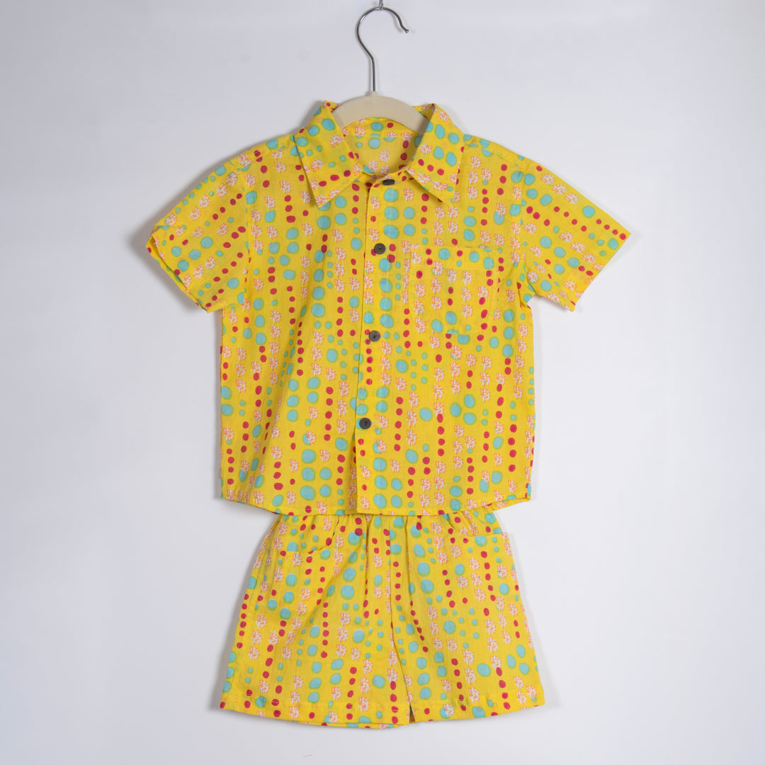 BOYS YELLOW BUBBLES SHIRTS WITH SHORTS CO-ORD SET