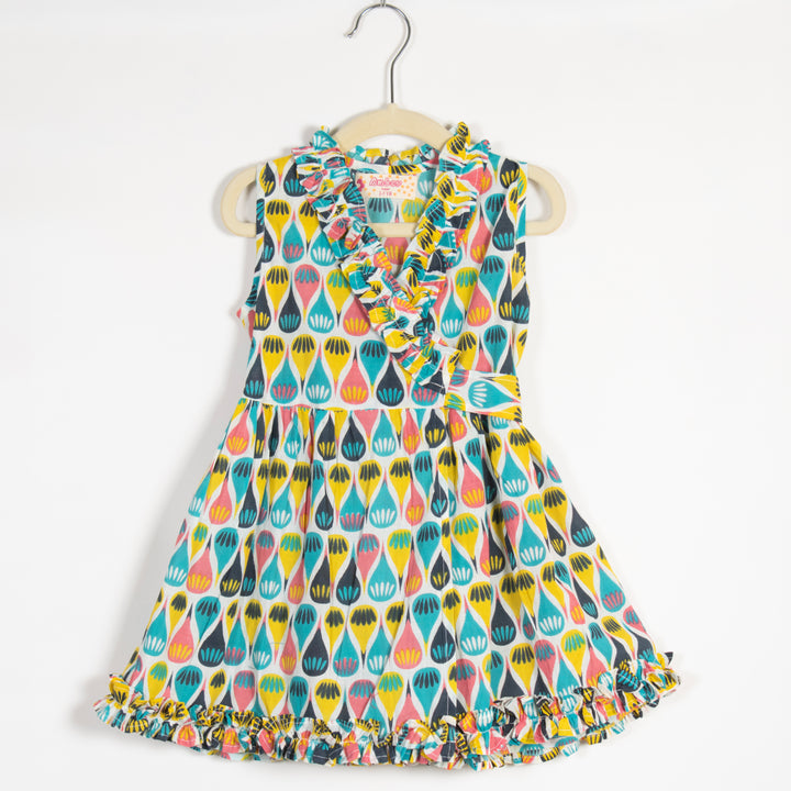 GIRLS FRILLED MULTI COLOR WRAP AROUND DRESS