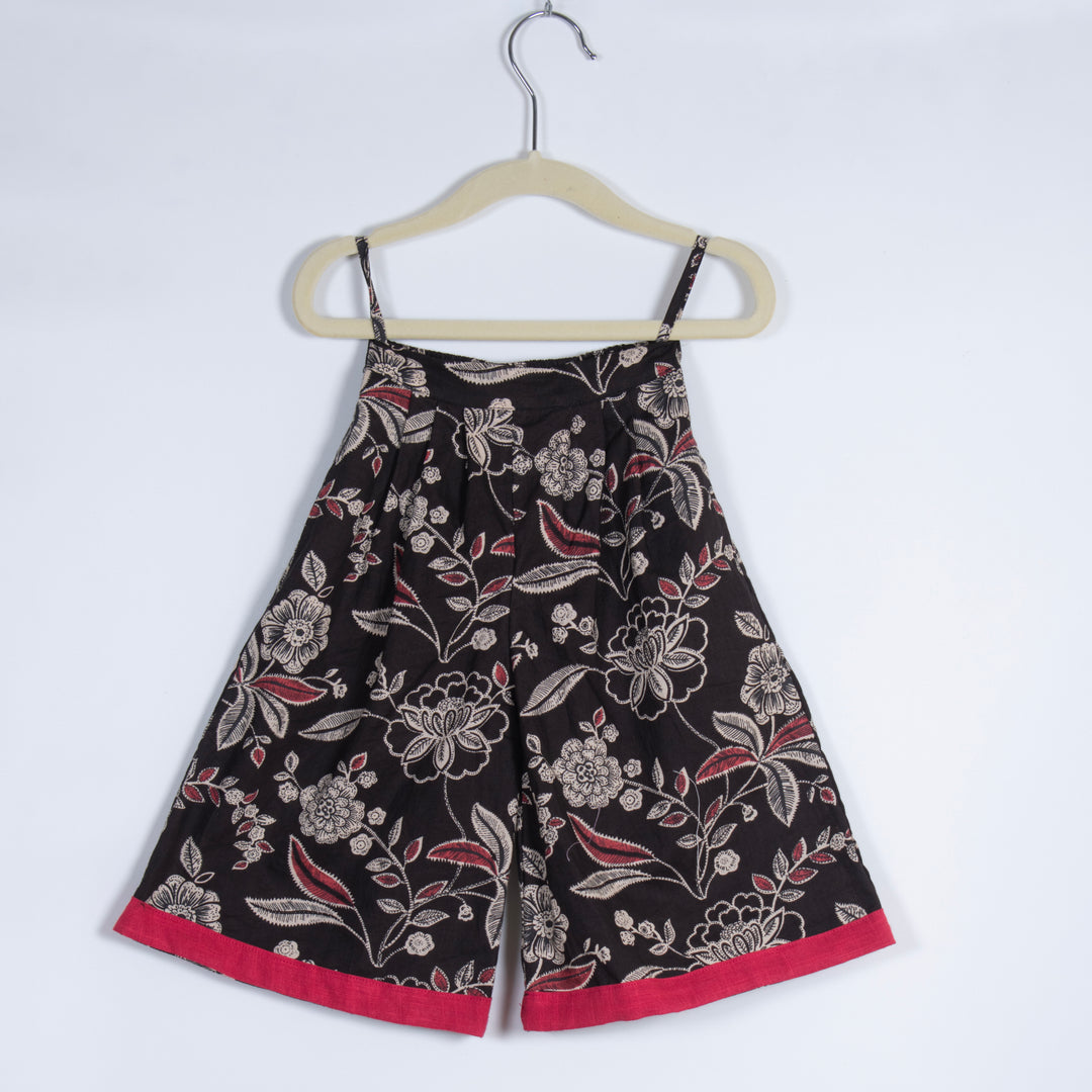 GIRLS MAROON TOP AND BLACK WHITE CALF LENGTH CULOTTE SET