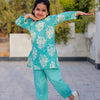 Girls Blue Buti Co-Ord Set (Kurti/Pant)