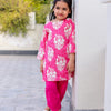 Girls Pink Buti Co-Ord Set (Kurti/Pant)