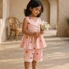 Girls Peach Heart Top with Shorts with Summer Hat