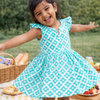 Girls Aqua Green Ruffled Shouldered Frock