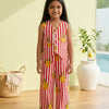 Girls Red White Lemon Print Waist Coat with Pant Co-Ord Set with Bag